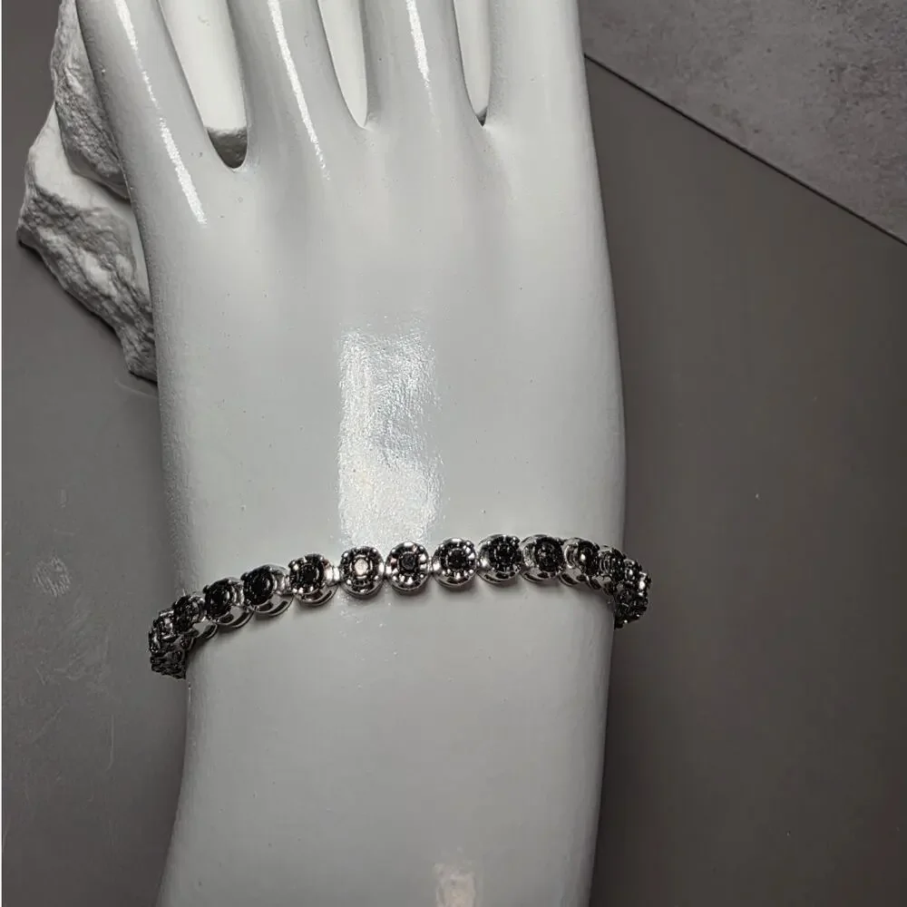 1.0ctw Natural Black Diamond Tennis Bracelet 925 Sterling Silver 7